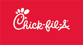Chick-fil-A logo featuring stylized white text with a chicken head design on a red background.