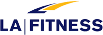 LA Fitness logo with "LA" separated by a vertical line from "Fitness" and a yellow and blue swoosh above the text.