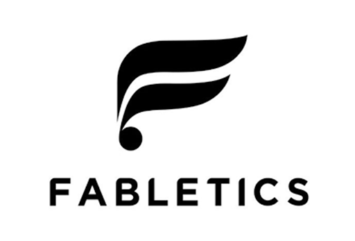 Fabletics logo featuring a stylized black "F" design above the brand name "FABLETICS" in bold, uppercase letters—ideal for branding at corporate events.