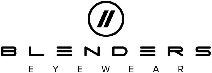 Blenders Eyewear logo featuring a circle with two diagonal lines above the brand name written in a modern, sans-serif font.
